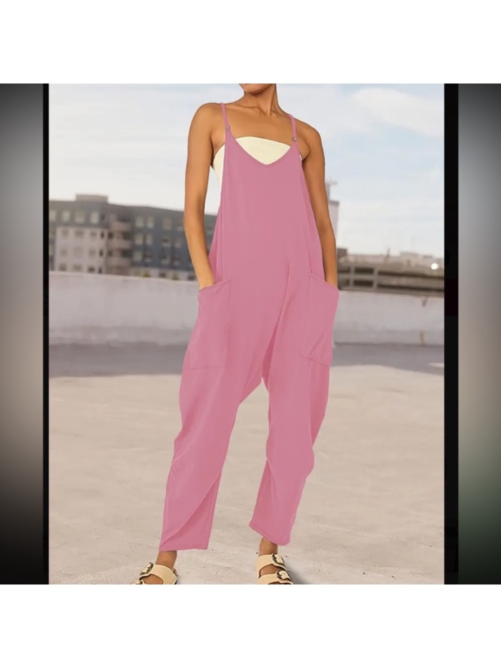 PINK Solid Loose Cami Jumpsuit